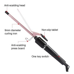 Kemei Hair Curler Rod 9mm Ceramic Coating Hair Curling Rod