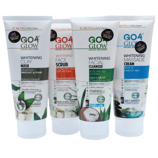 Go 4 Glow Facial Kit 4 Pieces Facial Pack Cleanser Clay Mask Massage Cream Scrub