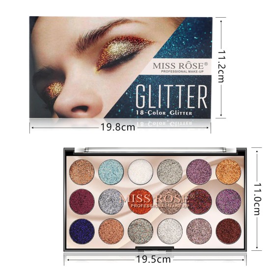 Miss Rose Glitter Palette 18 Multi Colors Glitter Palette