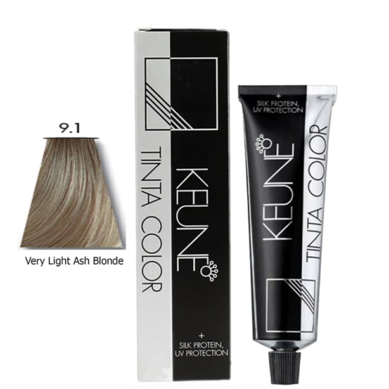 Keune Hair Color Tinta Color 9.1 Very Light Ash Blonde Tube and Developer