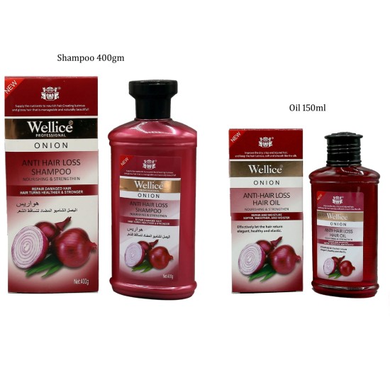 Wellice Onion Anti Hair Loss Shampoo 400gm And Wellice Onion Anti Hair Loss Oil 150ml